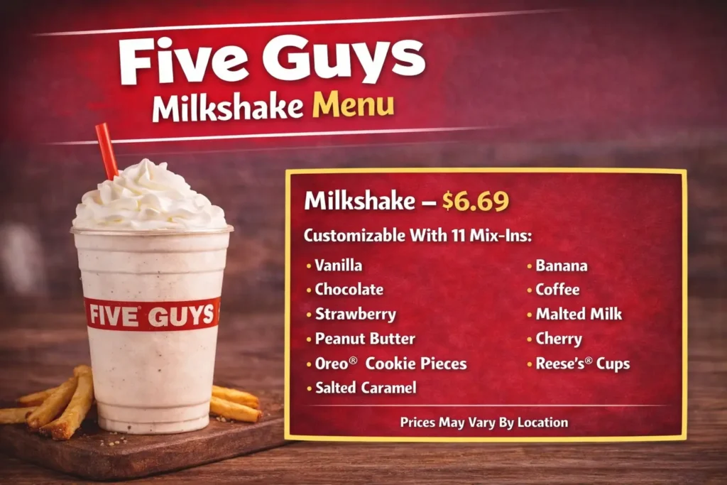 Five Guys Milkshake Menu Updated 2026 11 Five Guys Milkshake Menu with prices