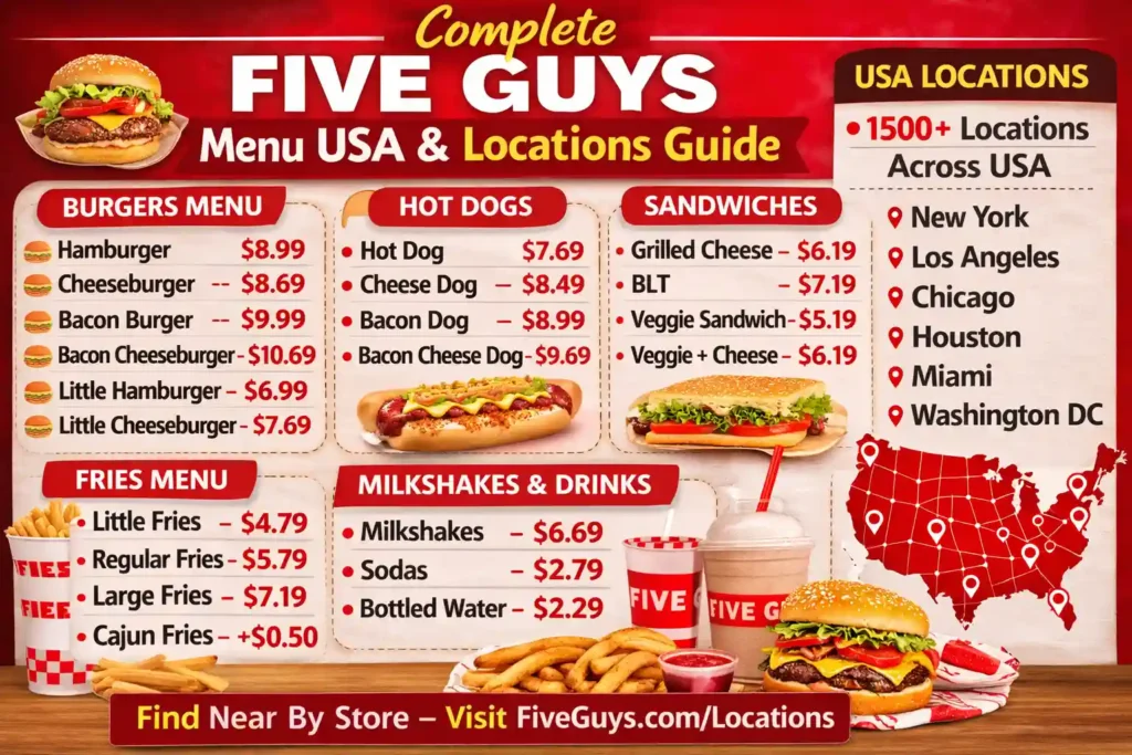 Complete FIVE GUYS Menu USA and Locations Guide 2026 5 Five Guys Locations in the United States